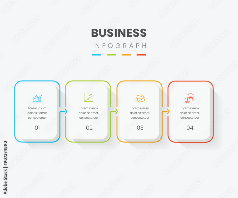 Aufkleber business infographic label design with thin line process and square objects. timeline with 4 options