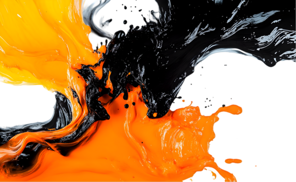 A mix of orange liquid and black liquid isolated on transparent background. - Powered by Adobe