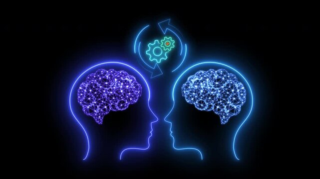 Brainstorm concept, method of generating ideas and sharing knowledge to solve a particular commercial or technical problem. Glowing neon line of brainstorm icon isolated on transparent background.