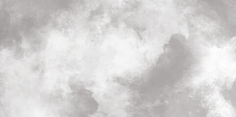 Abstract white and gray isolated cloud cumulus clouds. Gray aquarelle painted realistic fog or mist smoky textured canvas design. White and ash messy wall stucco texture background.