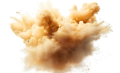 Abstract colored brown powder, dirt cloud explode smoke cloud on transparent png.
