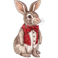 Cute cartoon bunny with red heart, perfect for Easter holiday