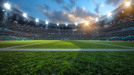 A Dramatic Evening at the Vibrant Stadium With Bright Lights and Lush Grass. Generative AI