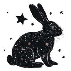 Cute rabbit cartoon silhouette in winter wonderland