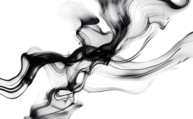 Liquid flow of black acrylic paint ribbon isolated on transparent background.