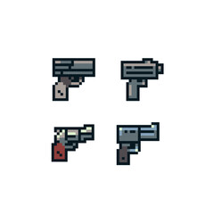 Weapon set perfect pixel art icons gun blaster isolated vector illustration. Design for sticker, mobile app and logo. Game assets 8-bit sprite.