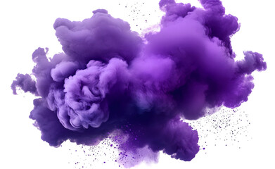 Fototapeta premium Abstract colored Purple powder, dirt cloud explode smoke cloud on transparent png.