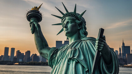 Fototapeta premium Image of the Statue of Liberty of the United States, AI generated 12