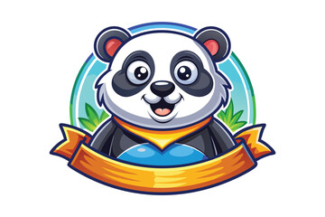 Naklejka premium Cheerful Panda Mascot with a Ribbon Banner