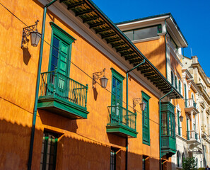 Colonial Architecture in Bogotá’s Historic Center under Blue Sky