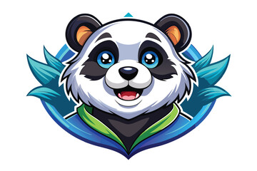 Smiling Cartoon Panda with Blue and Green Background