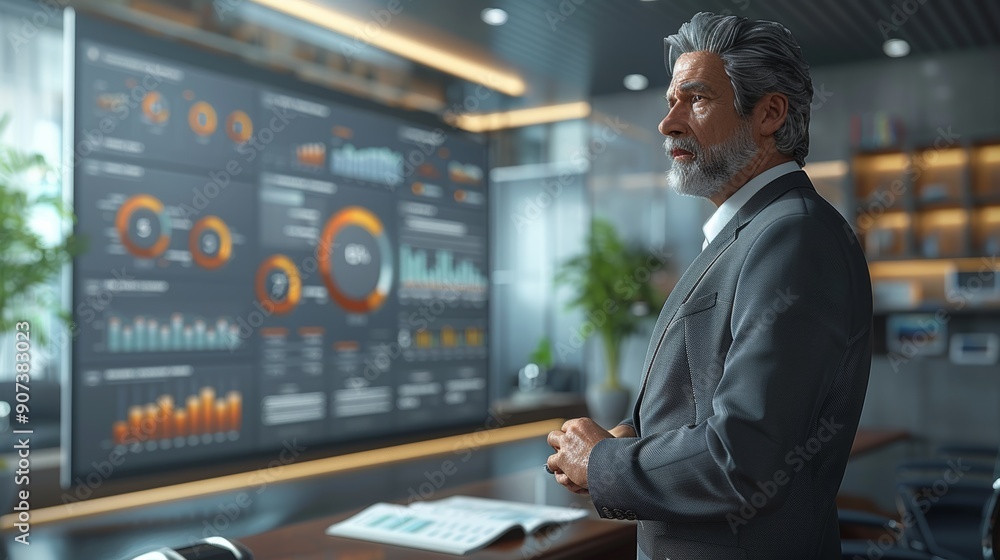 Poster business professional analyzing data insights in modern office workspace during daytime. generative 