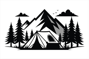Fototapeta premium Tent in Forest black vector