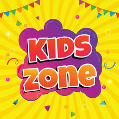 vector cartoon kids zone banner with balloons flags and confetti
