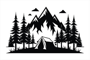 Tent in Forest black vector