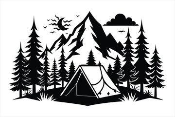 Tent in Forest black vector