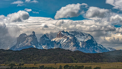 Chilean Patagonia, mountains and clouds.
