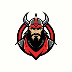 Viking logo design, use logo t shirt, Scandinavian sailors symbol. Nordic warrior design. Horned Norseman symbol. Barbarian man head icon with horn helmet and beard.