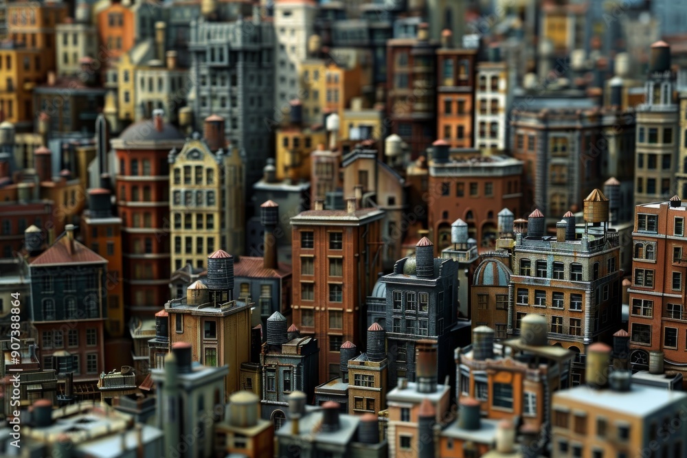 Poster a detailed and intricate cityscape with layers of buildings and structures, ai generated