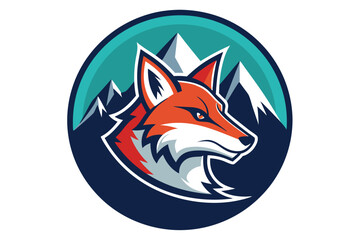 Obraz premium Red Fox Head with Mountain Background in a Circle