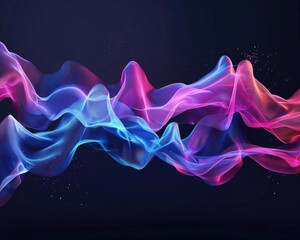Abstract image of vibrant, flowing waves in blue, pink, and purple hues on a dark background, creating a dynamic and colorful visual effect.
