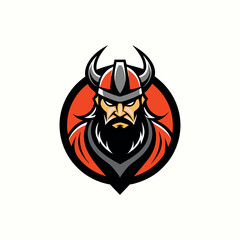 Viking logo design, use logo t shirt, Scandinavian sailors symbol. Nordic warrior design. Horned Norseman symbol. Barbarian man head icon with horn helmet and beard.