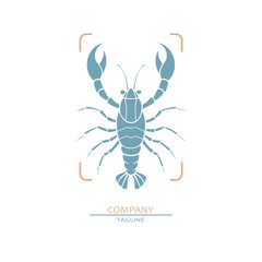 Lobster or crayfish emblem. Seafood shop logo, signboard, restaurant menu, fish market, banner, poster design template. Fresh seafood or shellfish product.