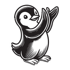 Penguin Bird Clipart, Penguin silhouette, A Penguin Outline illustration in black and white