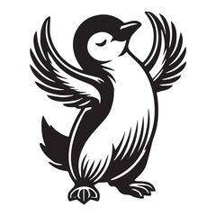 Fototapeta premium Penguin Bird Clipart, Penguin silhouette, A Penguin Outline illustration in black and white
