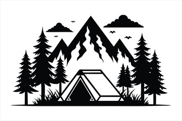 Tent in Forest black vector