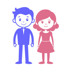 Man and woman simple icons. Concept for dating or searching for romantic partner on internet. Flat cartoon illustration.