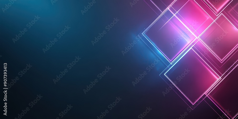 Poster abstract neon geometric shapes on a minimalistic dark background, highlighting the intersection of c