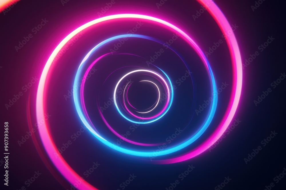 Poster abstract neon spirals on a dark minimalistic background, symbolizing the continuous process of creat