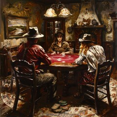 A Late Night Poker Game in a Rustic Saloon
