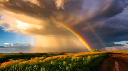 Obraz premium Rainbow after the Storm Photographing Hope and Renewal with a Rainbow Emerging after Rainfall