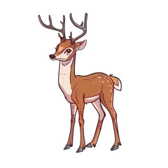 Obraz premium Cute Animal Sticker of a Cartoon Deer with Antlers - Perfect for Kids, Scrapbooking, and Craft Projects