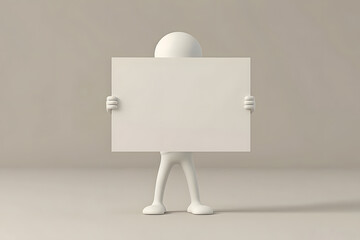 白紙のメッセージを持つ人型3Dキャラクター