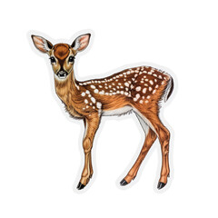 Fototapeta premium Cute Animal Sticker of a Baby Deer with Detailed Illustration and White Border for Scrapbooking, Crafts, and Decoration