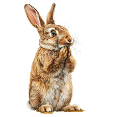 Obraz premium Cute Animal Sticker of a Realistic Brown Rabbit with Detailed Fur and Whiskers on Transparent Background