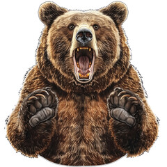 Obraz premium Realistic Animal Sticker of a Roaring Brown Bear with Detailed Fur and Fierce Expression