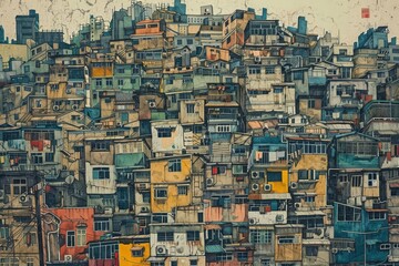 Obraz premium A chaos of buildings and structures in a densely packed cityscape, AI generated