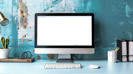 Fototapeta premium Modern Workspace with Blank Computer Screen.