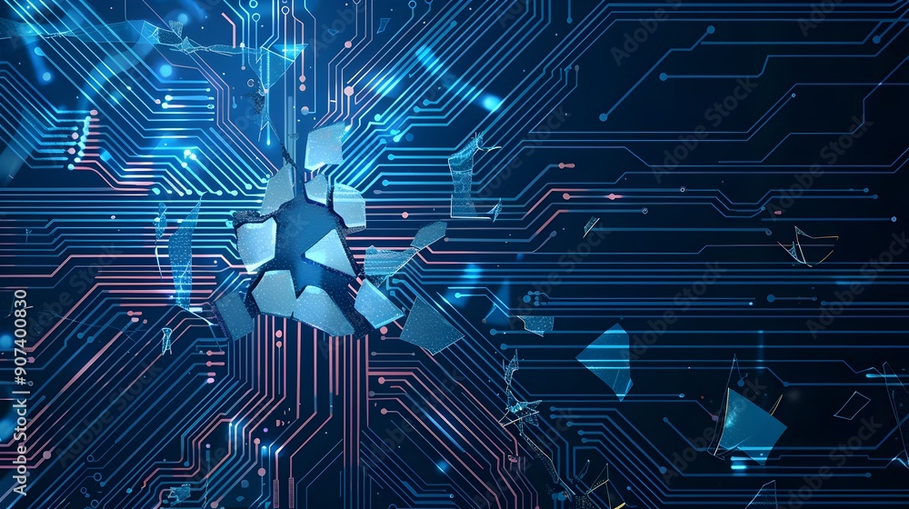 Aufkleber fractured circuitry:a distorted digital backdrop for innovative design