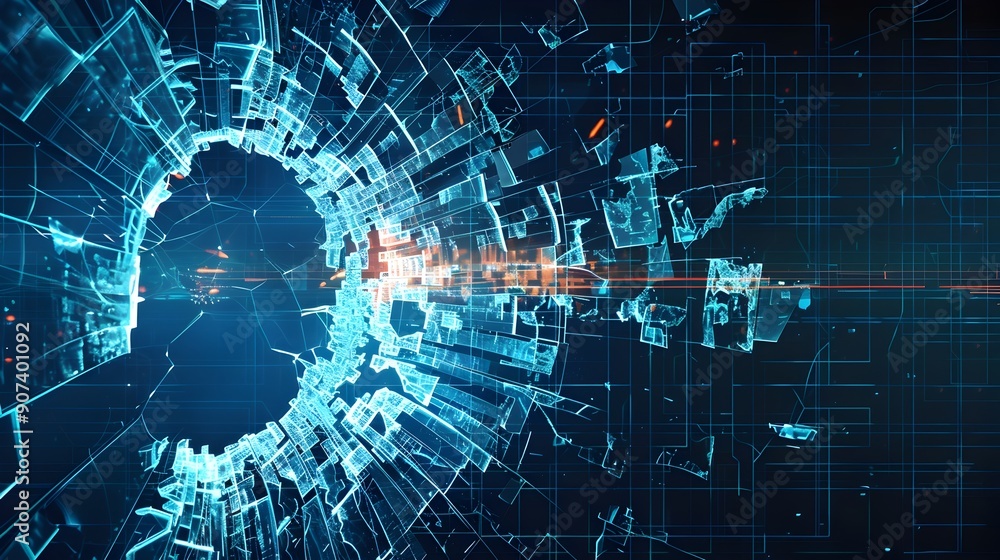 Aufkleber fragmented holographic interface with visible cracks - futuristic broken tech background