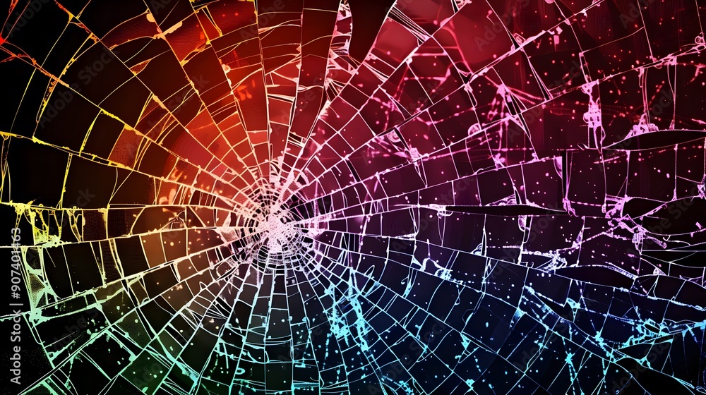Poster cracked digital display with colorful glitch effect - malfunctioning screen background