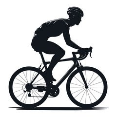 Obraz premium Silhouette of a cyclist riding a bicycle, black and white, sport, fitness, active, athlete.