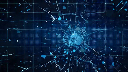 Cracked Digital Interface with Pixel Distortions and Broken Tech Screen