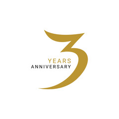 3, 3rd Years Anniversary Logo, Vector Template Design element for birthday, invitation, wedding, jubilee and greeting card illustration.