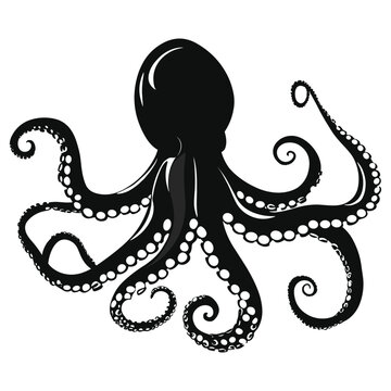 recommend clip art: Black and white silhouette of an octopus with eight tentacles.