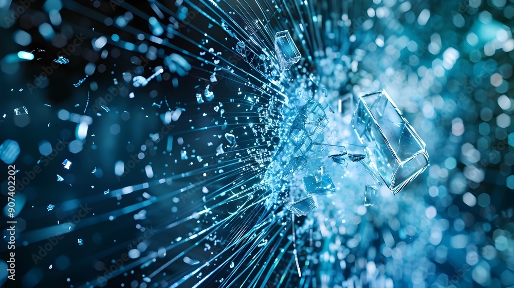 Poster shattered digital fragments of broken high-tech computer screen background